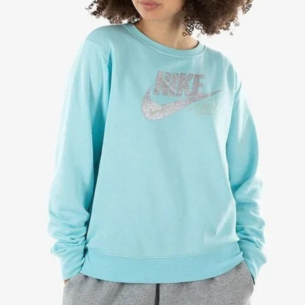 NEW Nike NSW Club Fleece Glitter Crew Blue Women's Size Medium DO6202-482
